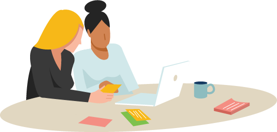 Illustration of two women working on laptop
